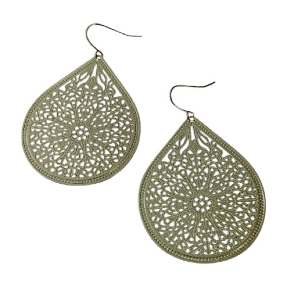 Gold Filigree Drop Dangle Boho Bohemian Statement Earrings Lightweight